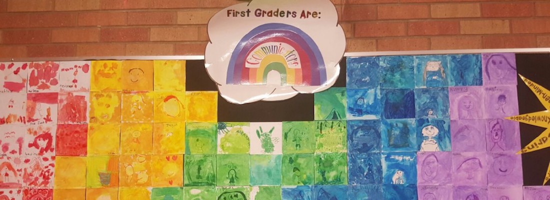 Colorful wall art by first graders