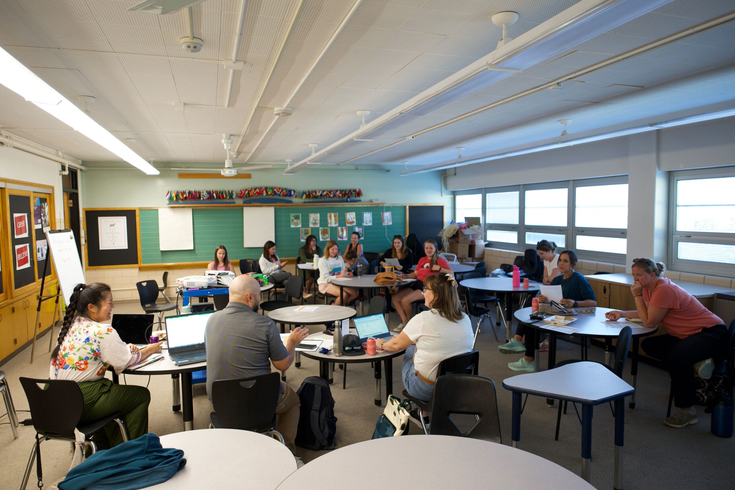 Parents, teachers and staff at a Sabin PTSA meeting